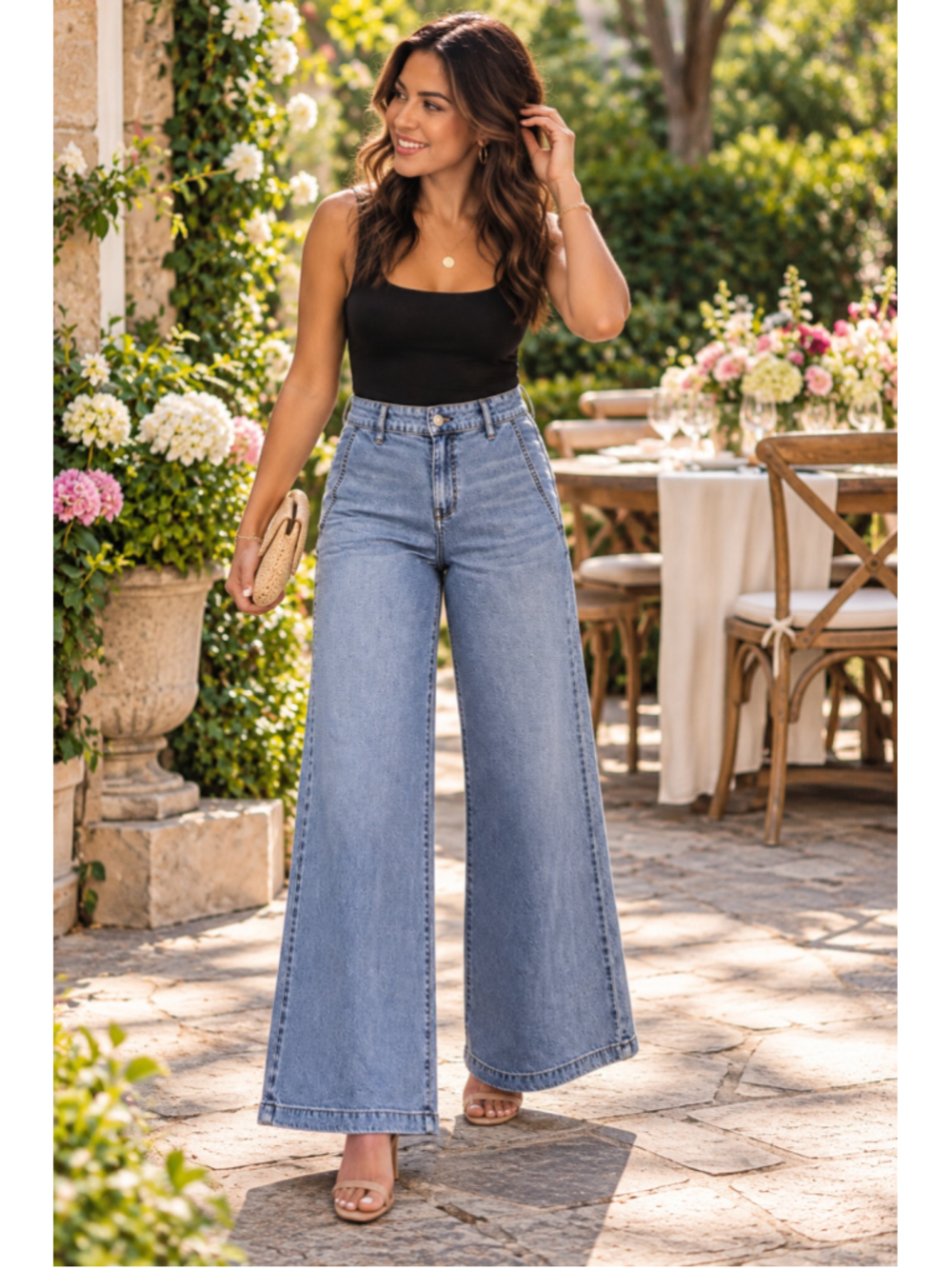 White House Black Market Palazzo Jeans Womens Size 2 Short Light Wash NWT